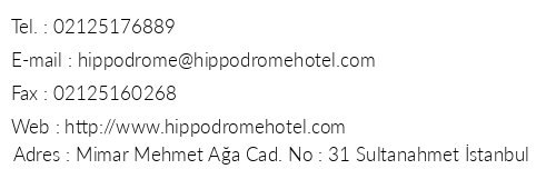 Hippodrome Hotel telefon numaralar, faks, e-mail, posta adresi ve iletiim bilgileri